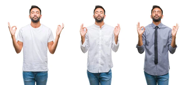 Collage Eines Gutaussehenden Jungen Indischen Mannes Vor Isoliertem Hintergrund Ahnungslos — Stockfoto