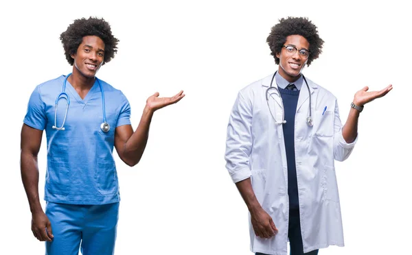 Collage Jeune Chirurgien Afro Américain Infirmière Médecin Homme Sur Fond — Photo