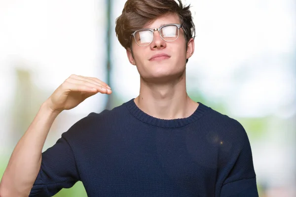 Young Handsome Man Wearing Glasses Isolated Background Gesturing Hands Showing — Stock Photo, Image