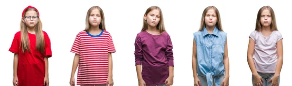 Collage Unga Vackra Lilla Flicka Ungen Över Isolerade Bakgrund Pustande — Stockfoto