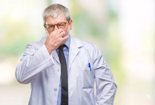 Handsome Senior Doctor Scientist Professional Man Wearing White Coat Isolated — Stock Photo, Image