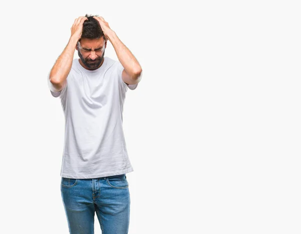 Yetişkin Spanyol Adam Çünkü Umutsuz Stresli Baş Ağrısı Acı Izole — Stok fotoğraf