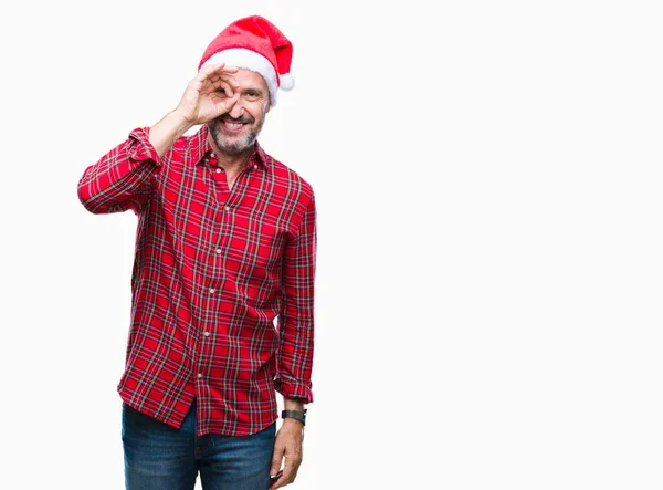 Edad Media Hoary Hombre Mayor Con Sombrero Navidad Sobre Fondo — Foto de Stock