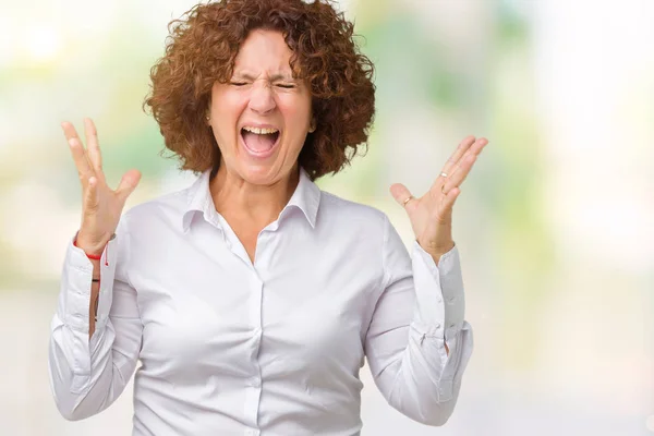 Mooie Midden Ager Senior Businees Vrouw Geïsoleerd Achtergrond Vieren Gekke — Stockfoto