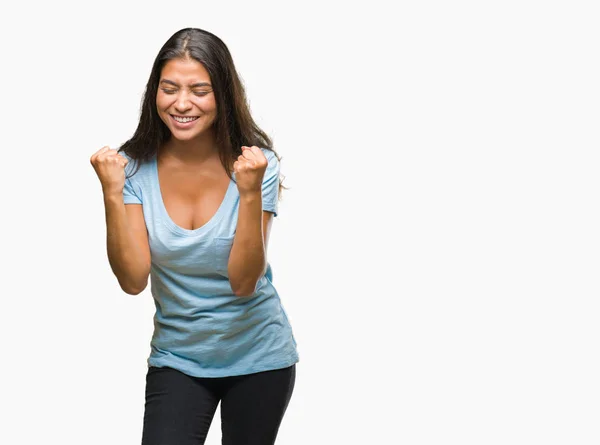 Joven Mujer Árabe Hermosa Sobre Fondo Aislado Muy Feliz Emocionado — Foto de Stock