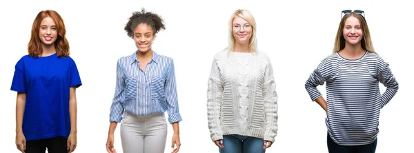 Collage Van Groep Van Mooie Ongedwongen Vrouw Geïsoleerde Achtergrond Met — Stockfoto