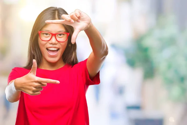 Fiatal Ázsiai Szemüveg Viselése Alatt Elszigetelt Háttér Mosolyogva Így Keret — Stock Fotó