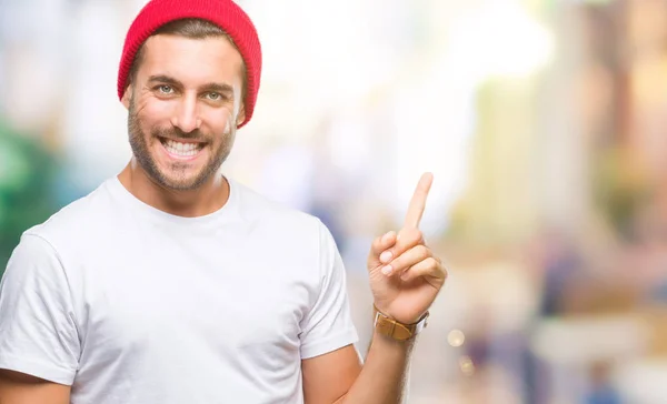 Young Handsome Man Isolated Background Big Smile Face Pointing Hand — Stock Photo, Image