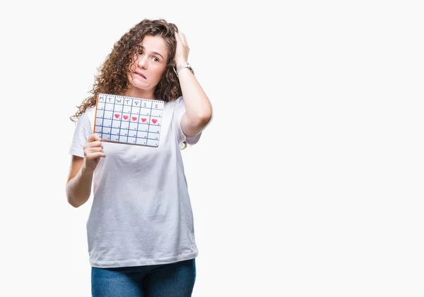 Jonge Brunette Meisje Houdt Van Menstruatie Kalender Geïsoleerde Achtergrond Benadrukt — Stockfoto