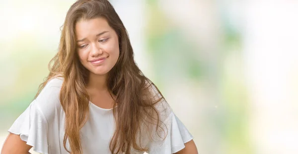 Junge Schöne Brünette Geschäftsfrau Über Isolierten Hintergrund Mit Der Hand — Stockfoto