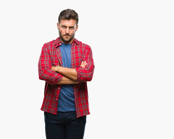 Joven Hombre Guapo Sobre Fondo Aislado Escéptico Nervioso Desaprobando Expresión — Foto de Stock