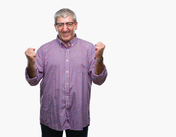 Pěkný Starší Muž Nosí Brýle Izolované Pozadí Velmi Šťastný Nadšený — Stock fotografie