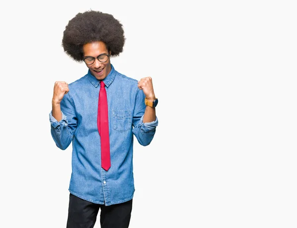 Jovem Homem Negócios Afro Americano Com Cabelo Afro Vestindo Óculos — Fotografia de Stock