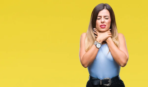 Joven Hermosa Mujer Negocios Elegante Sobre Fondo Aislado Gritando Sofocar —  Fotos de Stock