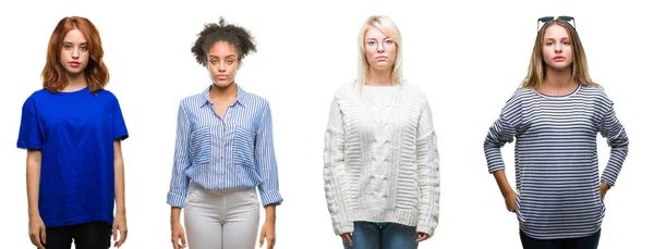 Colagem Grupo Bela Mulher Casual Sobre Fundo Isolado Com Expressão — Fotografia de Stock