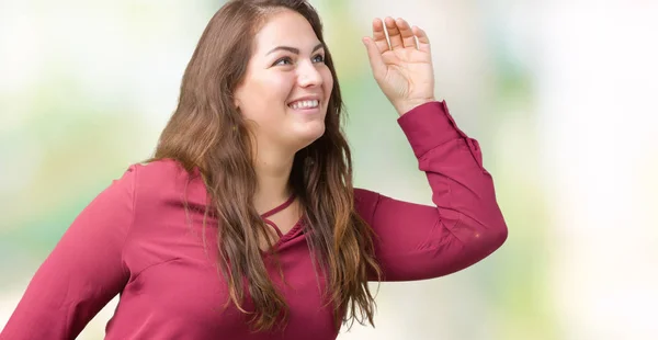 Belle Taille Jeune Femme Sur Fond Isolé Danser Heureux Joyeux — Photo