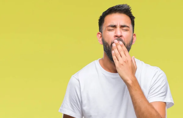 Hombre Hispano Adulto Sobre Fondo Aislado Aburrido Bostezo Cansado Cubriendo —  Fotos de Stock