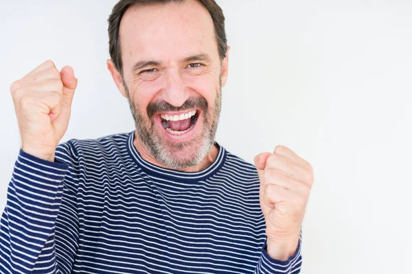 Hombre Mayor Guapo Sobre Fondo Aislado Muy Feliz Emocionado Haciendo — Foto de Stock