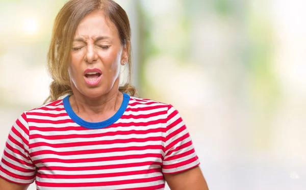 Senior Hispanische Frau Mittleren Alters Über Isolierten Hintergrund Mit Der — Stockfoto