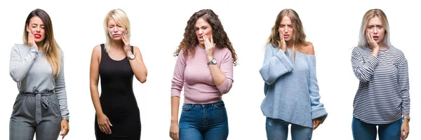Collage Junger Schöner Frauen Vor Isoliertem Hintergrund Die Mund Und — Stockfoto