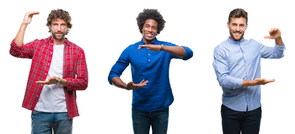 Collage Grupp Afroamerikanska Och Spansktalande Män Över Isolerade Bakgrund Gestikulerande — Stockfoto