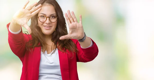 Hermosa Mujer Negocios Joven Tamaño Grande Con Chaqueta Elegante Gafas —  Fotos de Stock