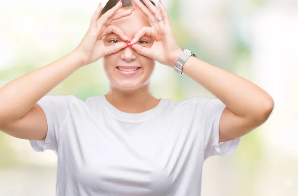 Young Beautiful Caucasian Woman Isolated Background Doing Gesture Binoculars Sticking — Stock Photo, Image