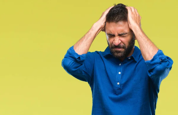 Vuxen Spansktalande Man Över Isolerade Bakgrund Lider Huvudvärk Desperat Och — Stockfoto