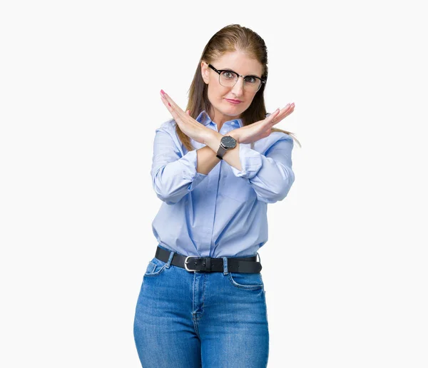 Schöne Reife Geschäftsfrau Mittleren Alters Trägt Eine Brille Über Isoliertem — Stockfoto