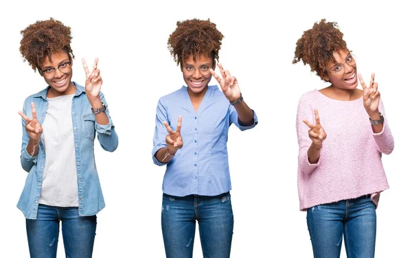 Colagem Jovem Bela Menina Africana Sobre Fundo Isolado Sorrindo Olhando — Fotografia de Stock