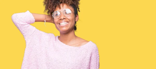 Beautiful Young African American Woman Wearing Glasses Isolated Background Smiling — Stock Photo, Image