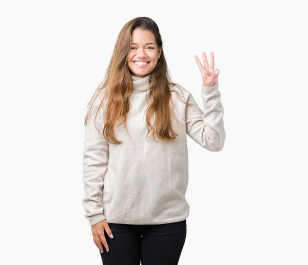 Young Beautiful Brunette Woman Wearing Turtleneck Sweater Isolated Background Showing — Stock Photo, Image