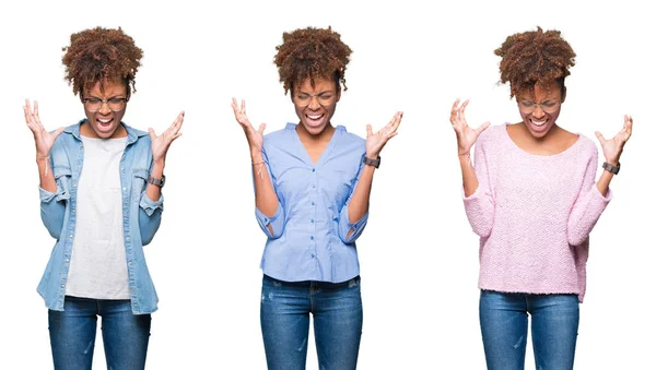 Colagem Jovem Bela Menina Africana Sobre Fundo Isolado Celebrando Louco — Fotografia de Stock