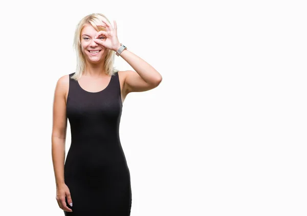 Junge Schöne Blonde Attraktive Frau Trägt Elegantes Kleid Über Isoliertem — Stockfoto