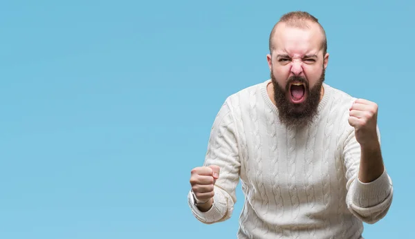 Young Caucasian Hipster Man Wearing Winter Sweater Isolated Background Angry — Stock Photo, Image