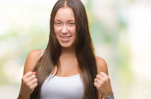 Joven Mujer Hermosa Caucásica Sobre Fondo Aislado Celebrando Sorprendida Sorprendida — Foto de Stock