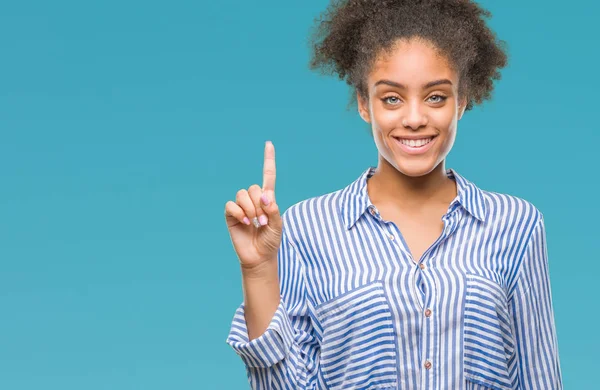 Young Afro American Woman Isolated Background Showing Pointing Finger Number — Stock Photo, Image
