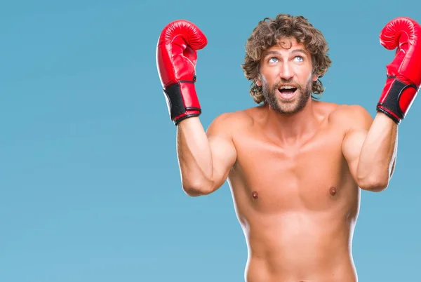 Hombre Guapo Boxeador Hispano Usando Guantes Boxeo Sobre Fondo Aislado — Foto de Stock