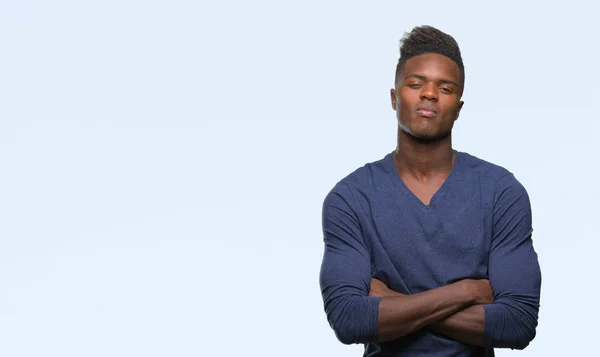 Jeune Homme Afro Américain Sur Fond Isolé Sceptique Nerveux Désapprouvant — Photo