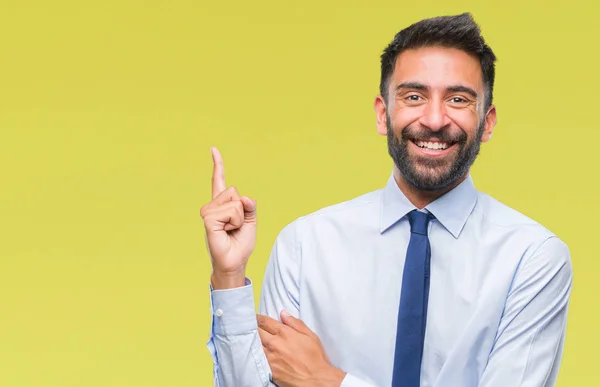 Adult Hispanic Business Man Isolated Background Big Smile Face Pointing — Stock Photo, Image