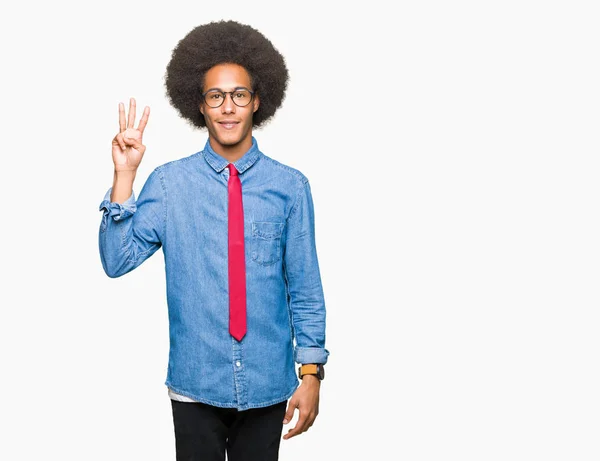 Jovem Homem Negócios Afro Americano Com Cabelo Afro Vestindo Óculos — Fotografia de Stock