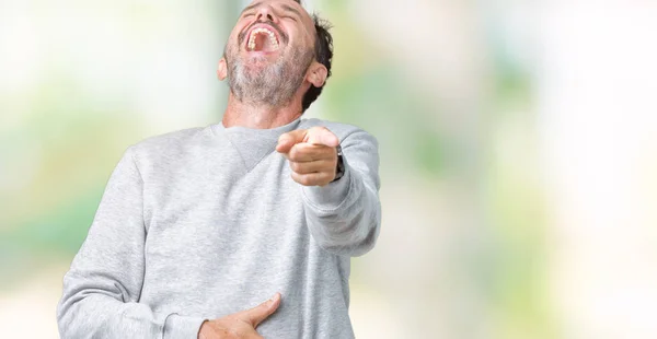 Stilig Medelåldern Senior Man Klädd Tröja Över Isolerade Bakgrund Skratta — Stockfoto