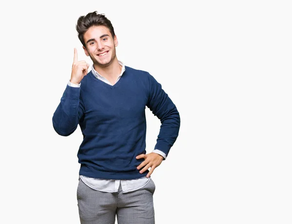Mladý Pohledný Obchodní Muž Nad Izolované Pozadí Ukazující Prst Úspěšným — Stock fotografie