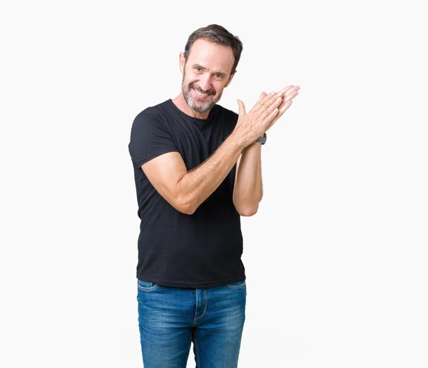 Handsome Middle Age Hoary Senior Man Isolated Background Clapping Applauding — Stock Photo, Image