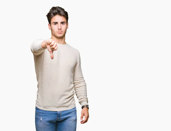 Young Handsome Man Isolated Background Looking Unhappy Angry Showing Rejection — Stock Photo, Image