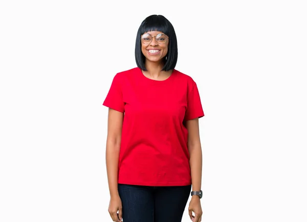 Linda Jovem Afro Americana Usando Óculos Sobre Fundo Isolado Com — Fotografia de Stock