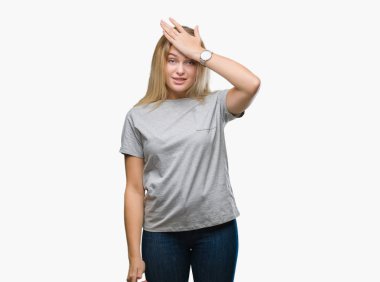 İzole arka kafasına hata için el ile sürpriz genç beyaz kadın hata hatırlıyorum. Unuttum, kötü bellek kavramı.