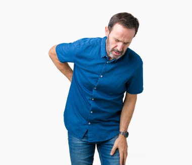 Yakışıklı orta yaş zarif komuta sizde izole üzerinde arka plan geri el ile kas ağrısı dokunmadan acı sırt ağrısı,