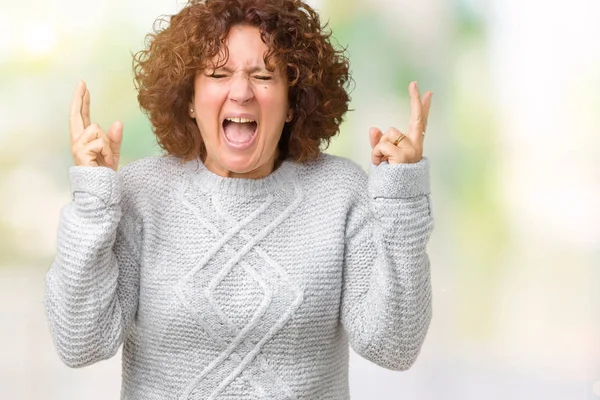 Belle Femme Âgée Âge Moyen Portant Pull Hiver Sur Fond — Photo