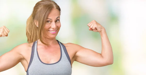 Bella Donna Mezza Età Che Indossa Vestiti Sportivi Sfondo Isolato — Foto Stock